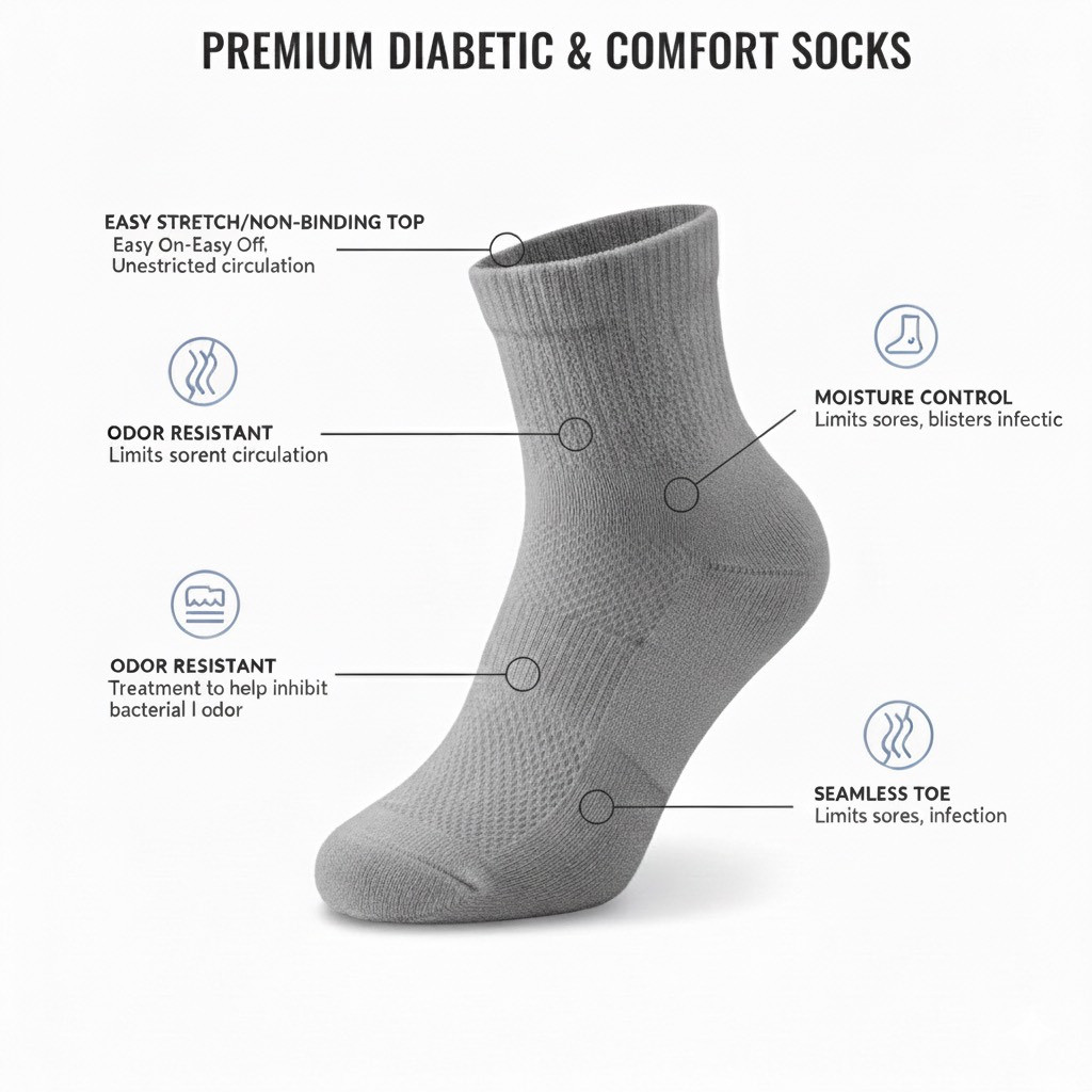 Premium Diabetic Crew Socks Non-Binding Cotton Circulatory Socks 3-12 Pairs