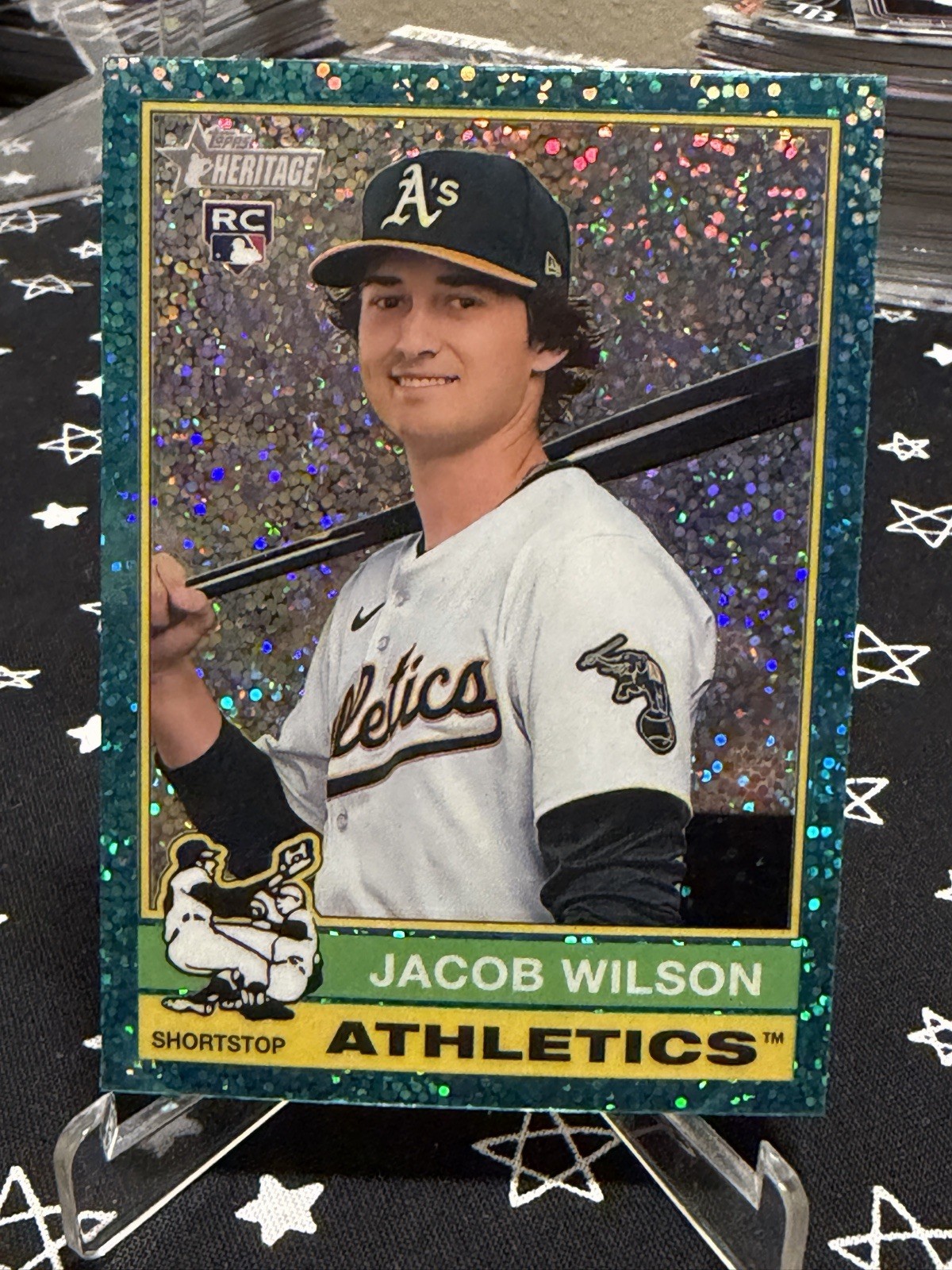 2025 Topps Heritage Chrome Aqua Sparkle Refractor Jacob Wilson #15 Rookie RC A’s