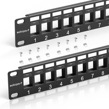 24 Port Cat6 Keystone Patch Panel 1U 19 Inch Rack Mount Ethernet 2 Pack Slim