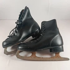 Vintage Aerflyte Leather Ice Skates - 8 (Black)