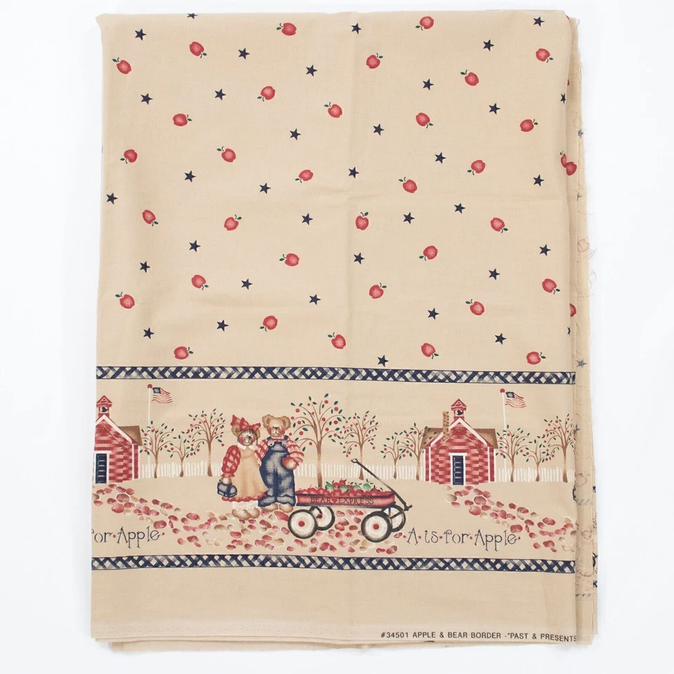 Vintage Daisy Kingdom Past & Presents Bears Apple & Bear Border 34501 Cotton - Image 2 of 4