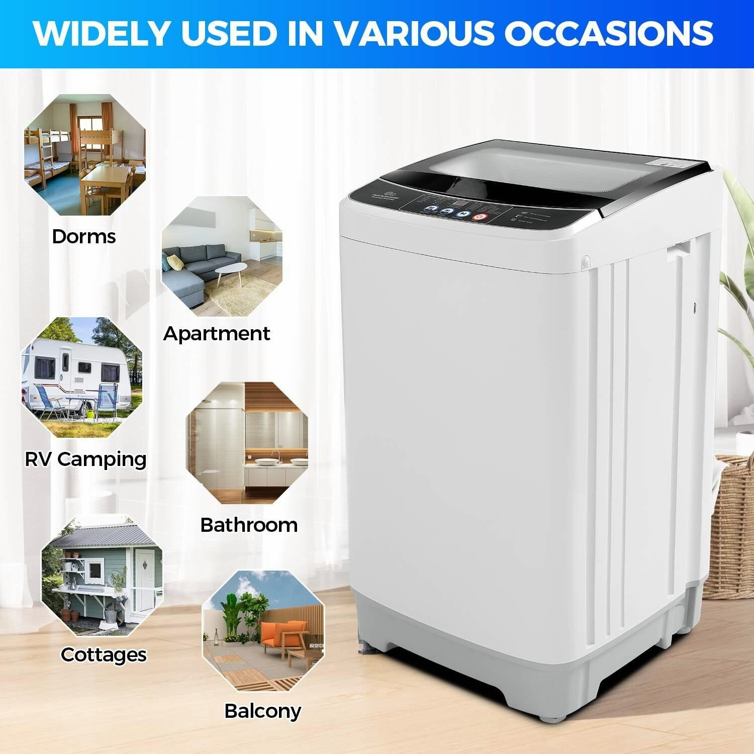 17.8Lbs Full-Automatic Portable Washing Machine with Glass Top Lid & LED Display