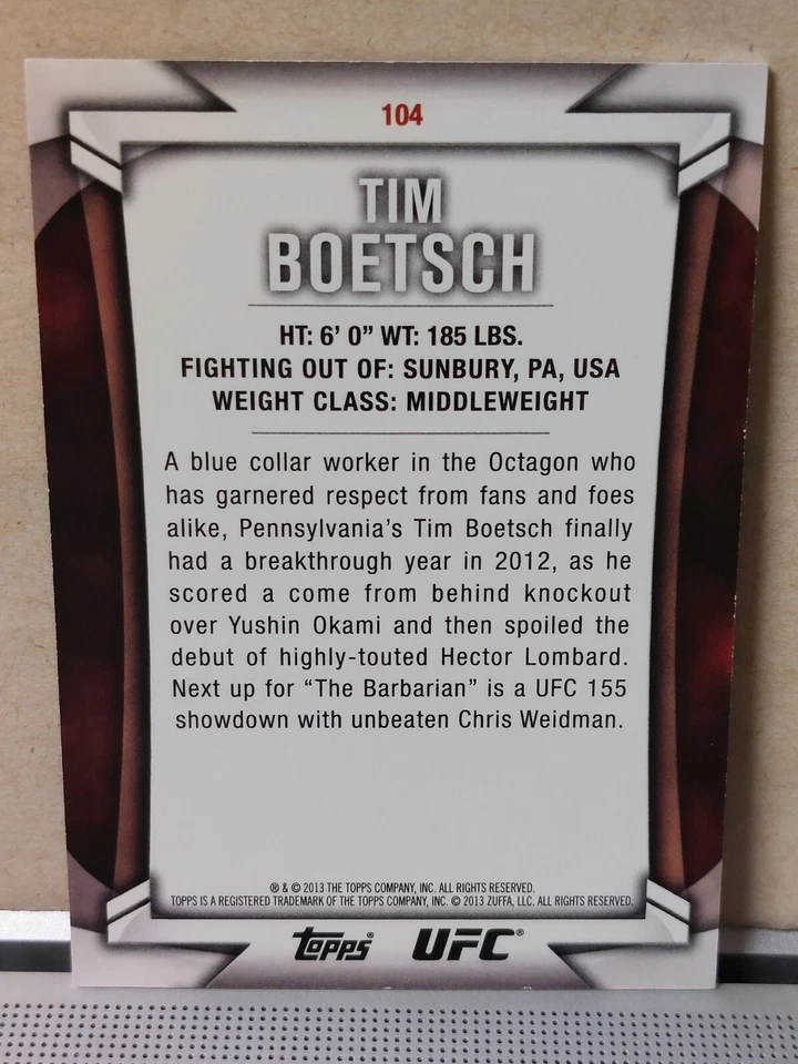 Tim Boetsch #104 2013 Topps UFC Knockout Green #62/88 - Image 2 of 2