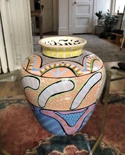 Wendy Ide Williams Post Modern Hand painted STUDIO ART POTTERY Ceramic Vase ‘99