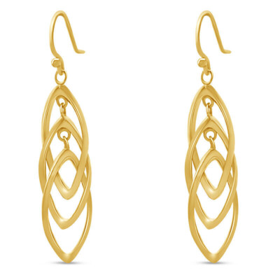 Spiral Dangle Drop Earrings 14K Yellow Gold Plated 925 Sterling Silver