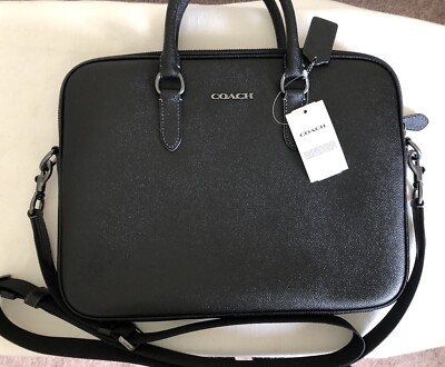 NWT COACH Black Liam Compact Brief Bag With Strap