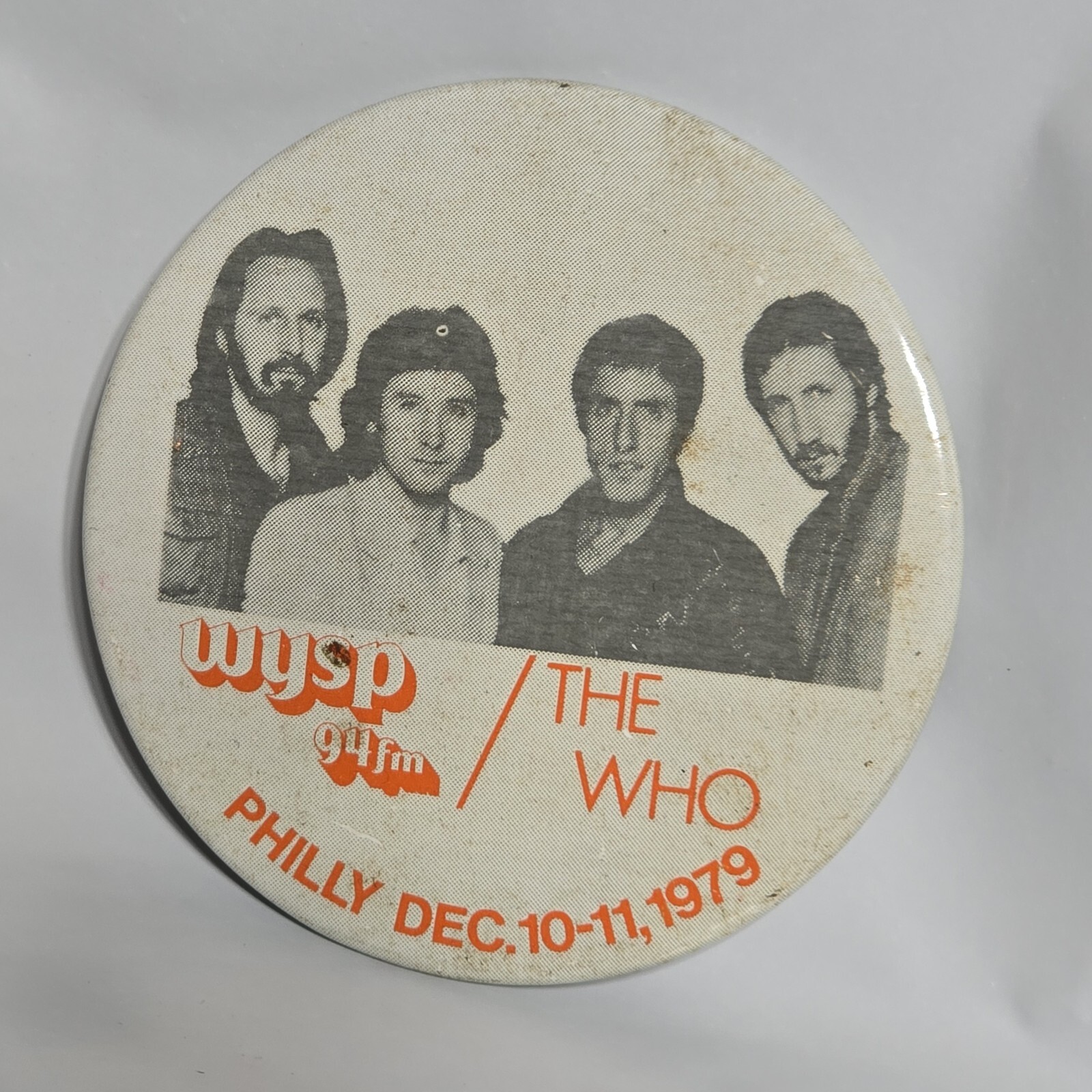 THE WHO Dec 10-11,1979 We Miss You, Keith WYSP 94FM Promo Pin Pinback