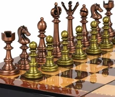 Vintage Elegant Metal Chess Set - Wooden Chess Board With Metal Chess Pieces