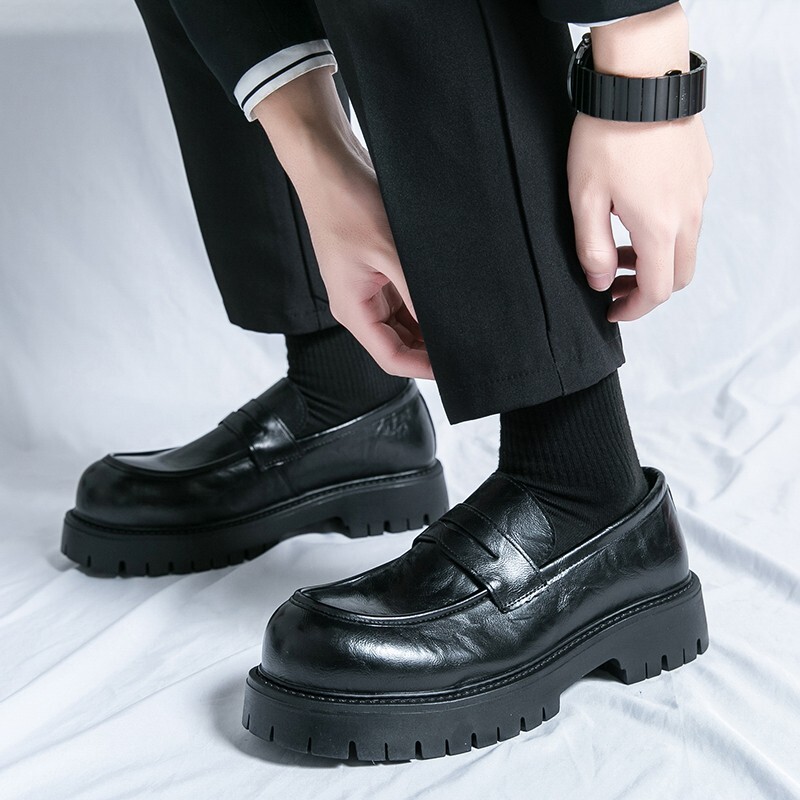 Mens Round Toe Platform Business Casual Shoes Slip On Thick-soled Dress  Shoes | eBay