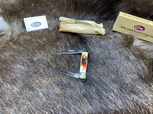 1996 Case R5208 SS Half Whittler Knife With Red Stag Handles Mint In Box P413 - Picture 3 of 24
