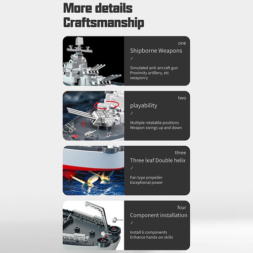 Remote Control Battleship Remote Control Boat 2.4GHz Waterproof Large Size - Picture 7 of 12