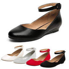 Women Ballet Flats Shoes Ankle Strap Round Toe Ballet Slip On Flat Shoes