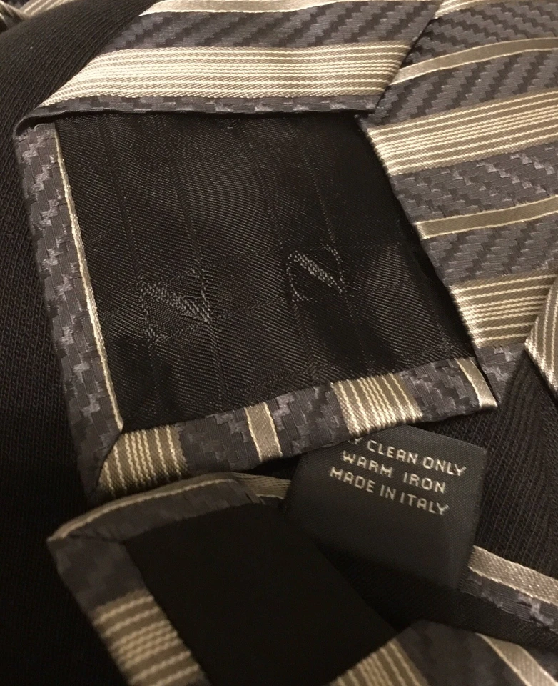 Corbata Z ZEGNA dorada, gris, rayas bronce 100 % seda 3”w hecha en Italia sin estado Foto 4 de 4