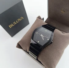 Bulova Gemini Men Quartz Black Crystal Accent Stainless Steel Watch 40MM 98D177