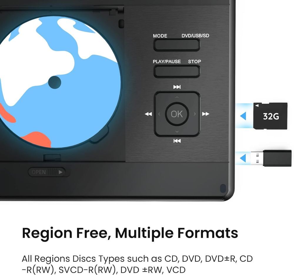 ieGeek 15.9" Portable DVD Playerwith 14.0" Large HD Screen 6 Hours