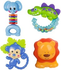 IXIR - 4Pcs Baby Rattles Teethers, Shaker Grab, and Spin Rattles Set Bluish 