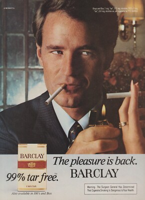 1981 Barclay Cigarettes - Gentleman Lights Lady's Smoke - Hand - Print Ad Photo