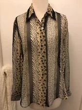 Impressions Sheer Stripe Small Blouse. Long Sleeves. Button Down. Collared.  B7.