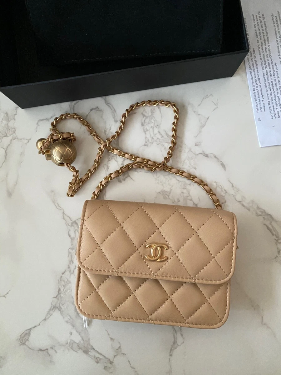 CHANEL 22C Beige Pearl Crush Square Mini GHW *New