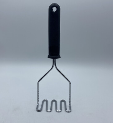 Vintage EKCO USA Potato MASHER Stainless Zig Zag w Black Handle