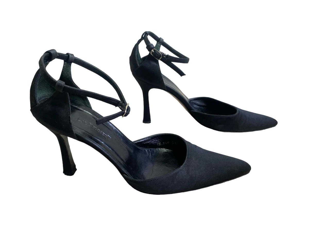 L.K BENNETT BLACK SATIN LACE HIGH HEELS STILETTO LEATHER Size Uk 6.5 Eu 39.5
