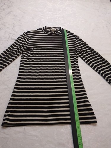 H&M Striped Shirt Women's Size XS Black White Soft 3/4 Sleeve Mock Neck Pullover - Picture 10 of 11