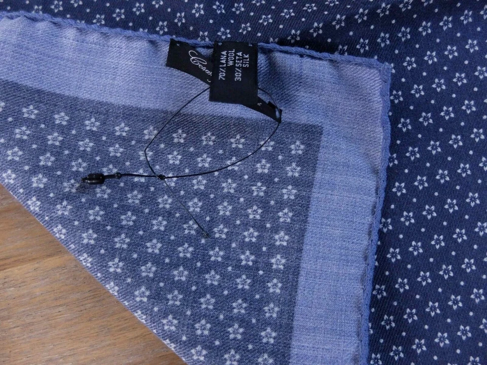 CESARE ATTOLINI Napoli azul estampa floral lã mistura de seda bolso quadrado autêntico - Imagem 3 de 3