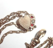 Vintage Antique H&H Gold Filled Pocket Watch Muff Chain w/ Double Heart Slide
