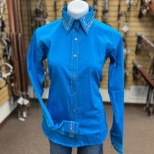 70081Turq Royal Highness Sateen Show Shirt w/Stones Concealed Zipper Turquoise