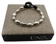 NEW Uno de 50 TRIBAL Silver Plated Oval Beads Leather Bracelet Size Medium