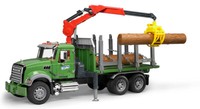 Bruder 2824 - Mack Granite Holztransport;Lkw, Ladekran,Greifer+3 BaumstäMmen