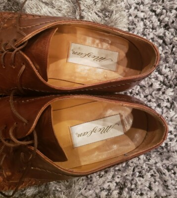 Mezlan Derby Shoes Custom Handmade Tooled Leather Canvas  Size 9m Brown Spain Tasso Wing Tip Derby – Mezlan main image 4