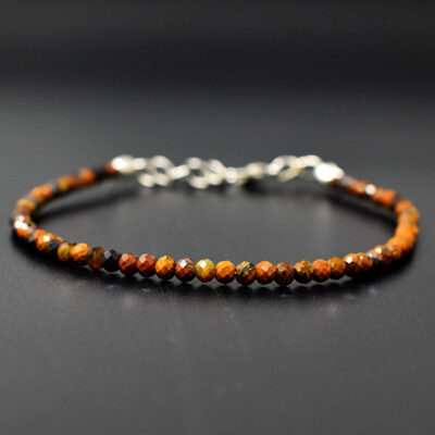 15 Cts Earth Mined 5'' Long Golden Tiger Eye Faceted Beads Bracelet JK-08E293