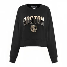 Pro Standard Black & Gold Boston Celtics Oversized Cropped Crewneck, Size Large