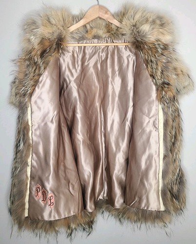 Vintage Real Fur Collared Coat Glam Shaggy Fluffy - Picture 8 of 8