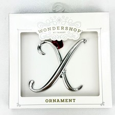 Letter X Silver Ornament Monogram Initial Metal Wondershop Xmas Holiday
