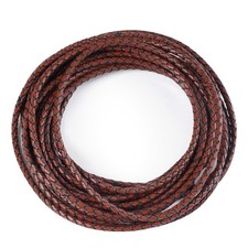 5.5 Yards Genuine Leather Cord 4mm Round Braided Bolo Leather Cord Brown