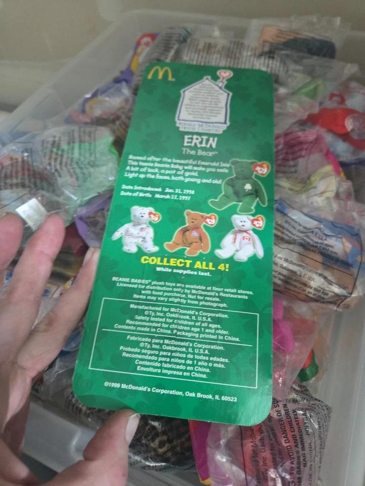 Erin The Bear McDonalds Ty Beanie Baby com erros raros 1993, OakBrook impressão errada - Imagem 3 de 4