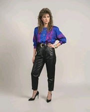 Vtg 80's High Waisted Black Mom Pleated Pants Soft Genuine Leather Size 14