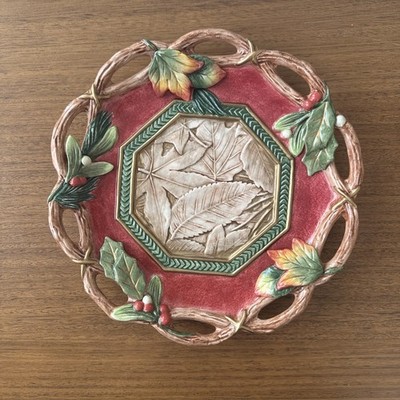 Fitz & Floyd Classics Autumn Leaves & Holly Canape Plate Wall Hanging Rustic