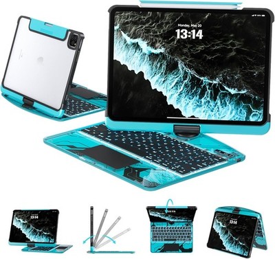 Shockproof Rotating Keyboard Case iPad Pro Air 5 4 10th - Trackpad Clear Pencil