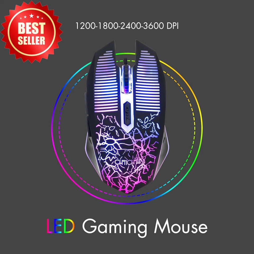 Gaming Keyboard Mouse Combo LED 104-Key USB 3600DPI w/ Mousepad PC PS5 Xbox - Image 4 of 4