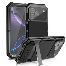 For iPhone 17 Pro Max 17e 16 15 Metal Case Stand Full Body Tempered Glass Cover