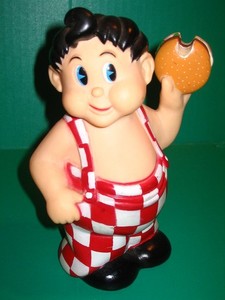 VERY RARE Bob's Big Boy Bank 60th Aniv. Bank Shirtless Boy w Burger Super Cond.