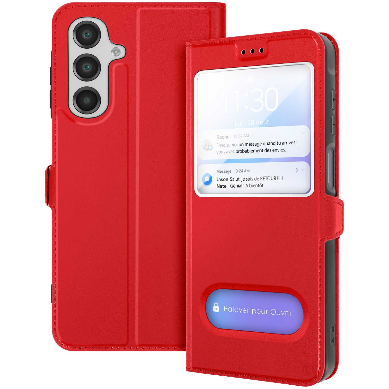 Coque Galaxy A16 antichoc avec fenêtre de notification et étui support vidéo rouge