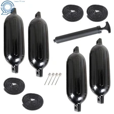 4 Black Ribbed Marine Boat Fender Vinyl Bumper Dock Shield Protection 8.5" X 27"