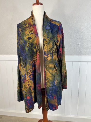 Sacred Threads Cardigan Duster Colorful L/XL Festival Funky Psychedelic Textured