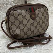 GUCCI Vintage GG Sherry Line Shoulder Bag Crossbody PVC Leather Beige Brown