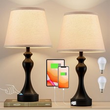 Touch Lamps for Nightstand 3 Way Dimmable Bedside Lamps W/ USB C A Ports