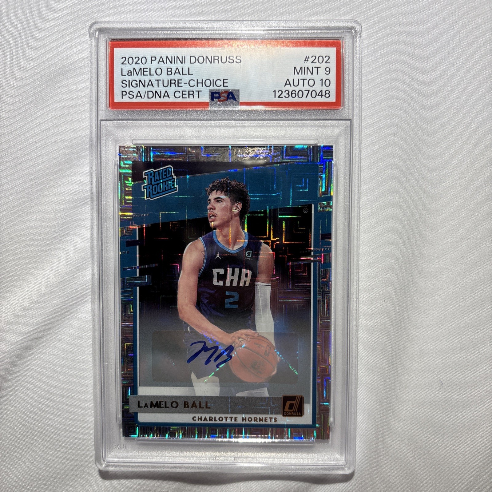 2020-21 Panini Donruss LAMELO BALL Rated Rookie RC Auto Choice SP #202 PSA 9